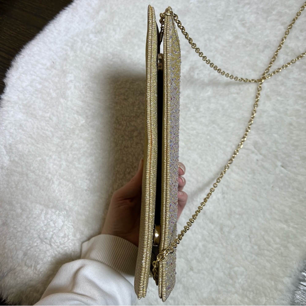 Gunne Sax by Jessica McClintock Gold Rhinestone Kacie Clutch Crossbody Bag - Picture 10 of 13